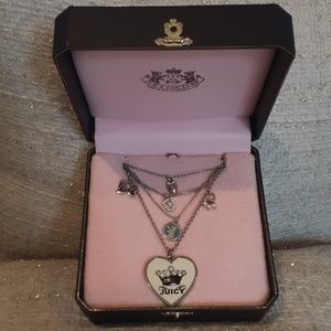 Juicy Couture Silver and White Heart Necklace Set